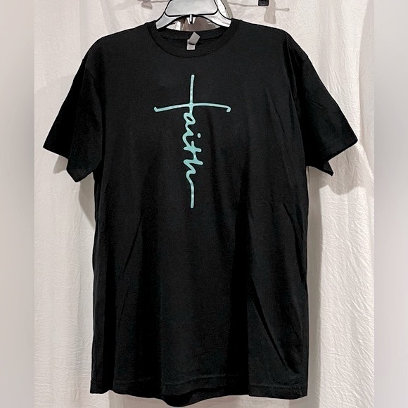 NEXT LEVEL APPAREL green scripted Faith Cross Short Sleeve Blk tshirt sizeL NWOT - Picture 2 of 4